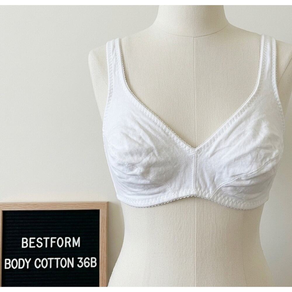 NWT Bestform 36B Bra White Body Cotton Wire Free Unlined Retro 6070